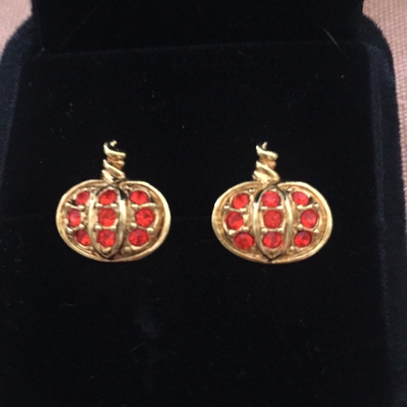 Jewelry - New Gold Pumpkin Earrings Orange Crystals